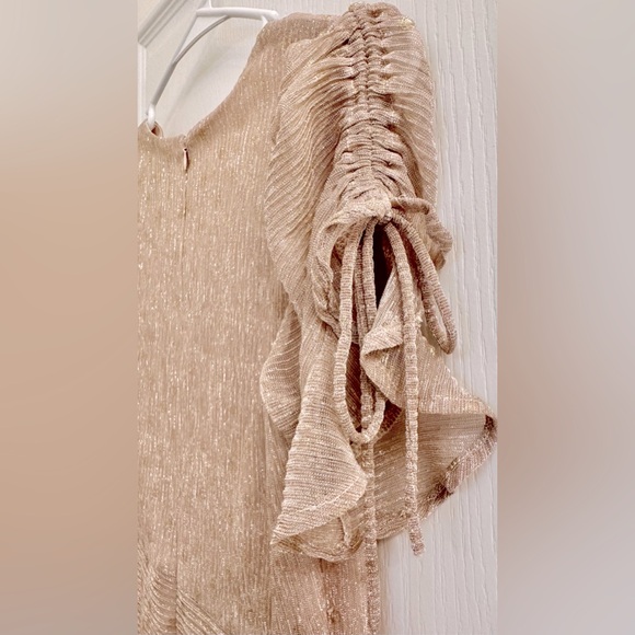 Lulu’s Top Model Light Pink & Gold Polka Dot Ruffled Flounced Dress CL3 - Picture 10 of 12